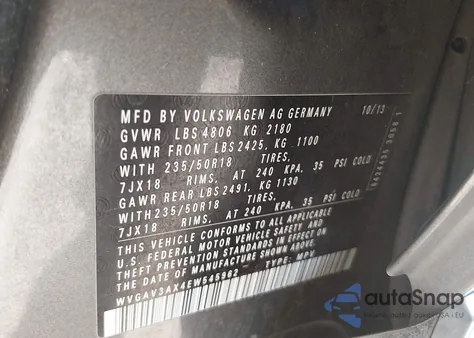 2014 Volkswagen Tiguan Sel from USA, damaged, VIN WVGAV3AX4EW545962